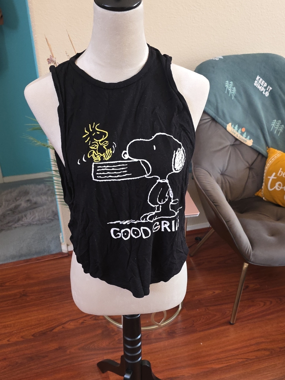 Black Snoopy Graphic Tank Top - 'Good Grief'